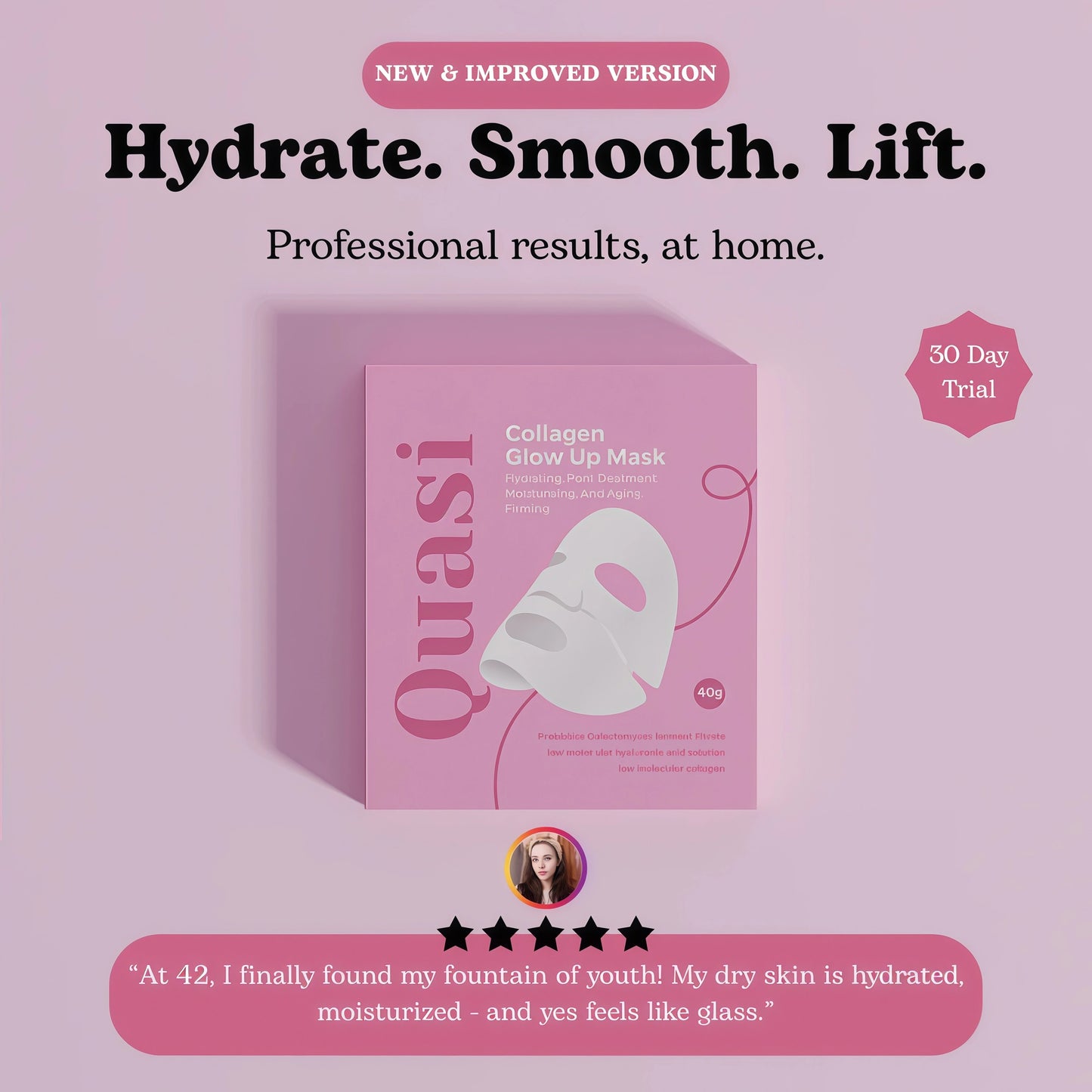 Quasi Collagen Glow Up Mask 2.0, Quasi Bio Collagen Face Mask, Firm Skin Deep Hydrating Masks for Wrinkle Reduction and Pore Minimization - Glow like Glass Skin (1 Box (4 Pcs))