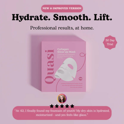 Quasi Collagen Glow Up Mask 2.0, Quasi Bio Collagen Face Mask, Firm Skin Deep Hydrating Masks for Wrinkle Reduction and Pore Minimization - Glow like Glass Skin (1 Box (4 Pcs))