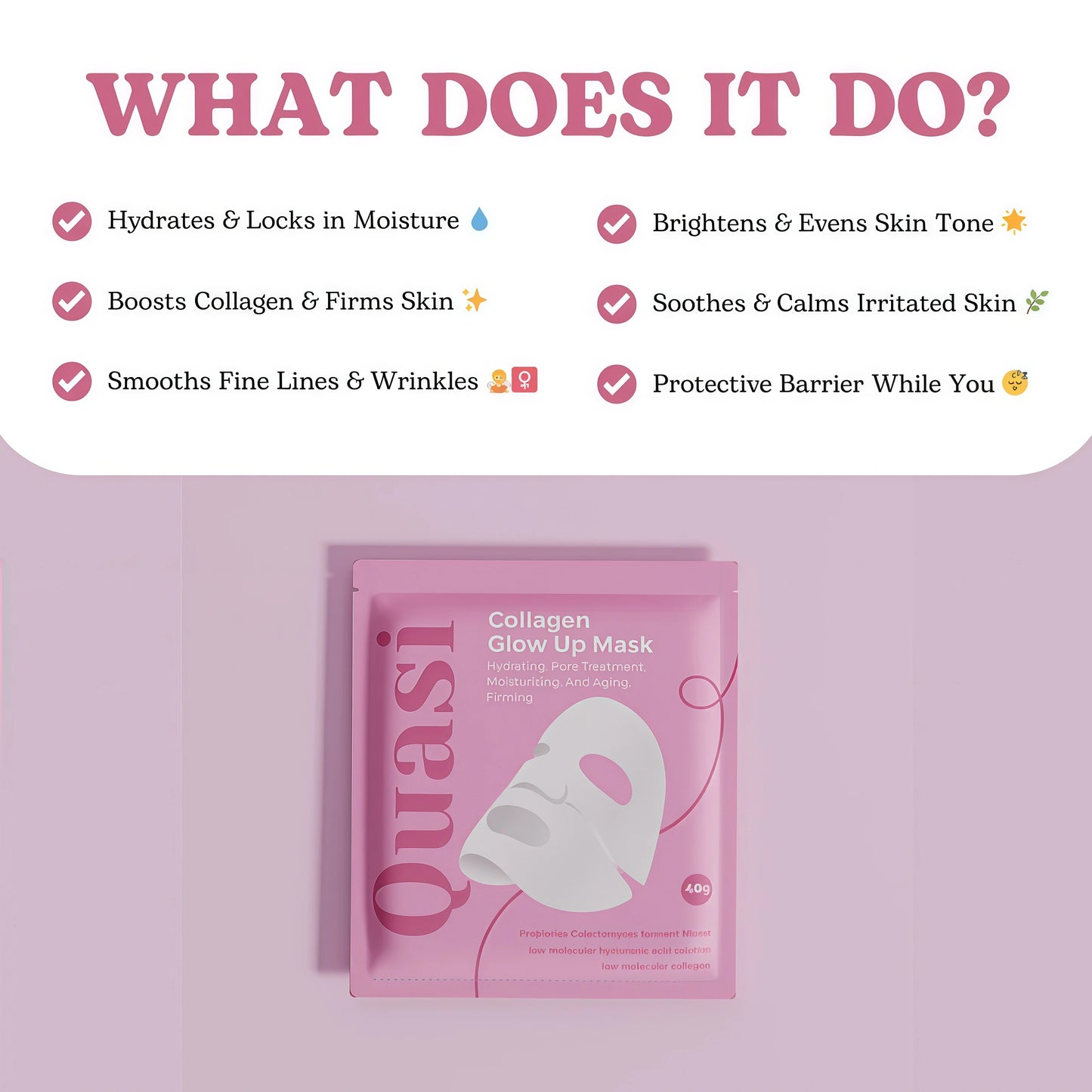 Quasi Collagen Glow Up Mask 2.0, Quasi Bio Collagen Face Mask, Firm Skin Deep Hydrating Masks for Wrinkle Reduction and Pore Minimization - Glow like Glass Skin (1 Box (4 Pcs))